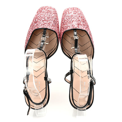 Gucci Calfskin Glitter Double G 55mm Slingback Pumps 38.5 Black Pink Glitter 2 of 9