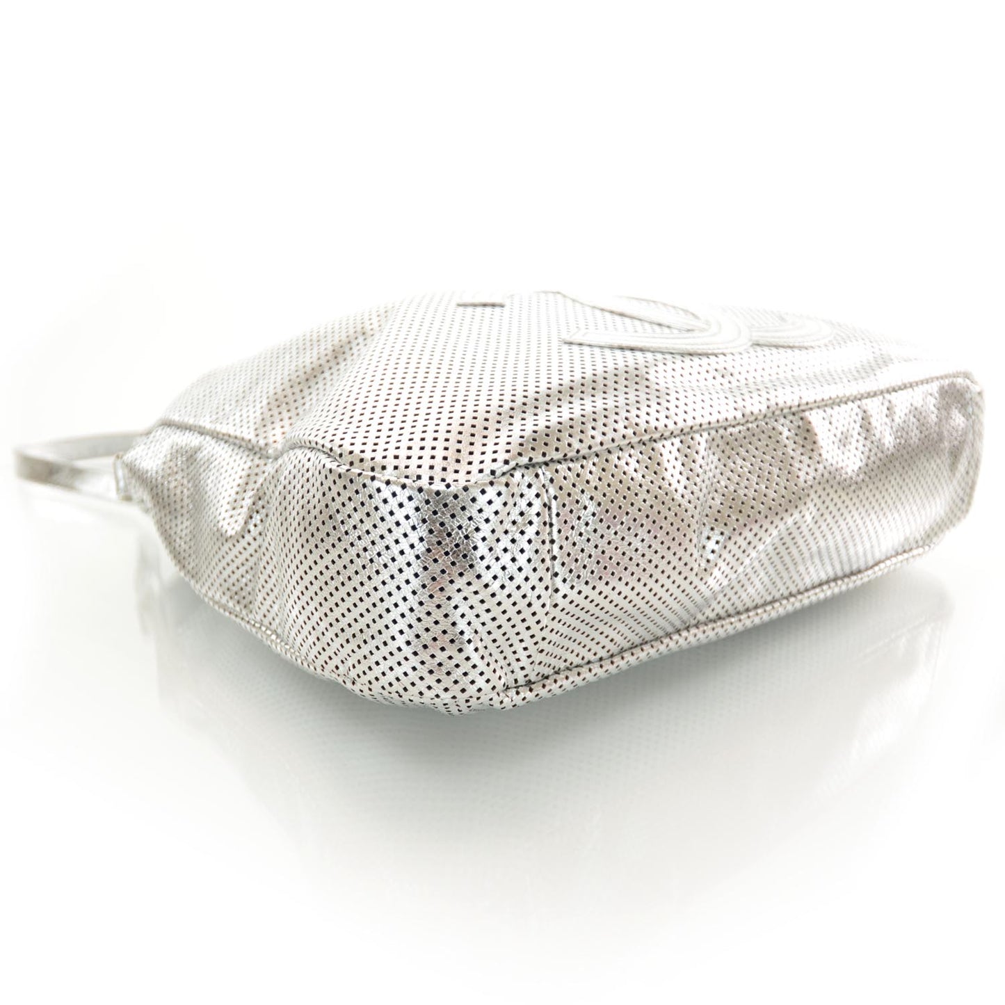 Metallic Glazed Calfskin Perforated XL Rodeo Drive Tote Silver