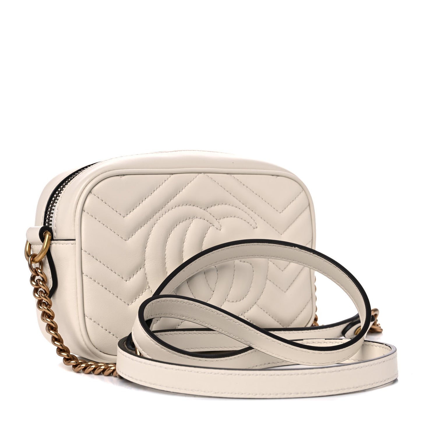 Calfskin Matelasse Mini GG Marmont Chain Shoulder Bag White