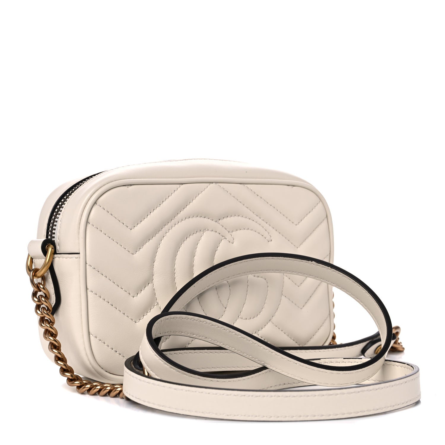 Gucci Calfskin Matelasse Mini GG Marmont Chain Shoulder Bag White 3 of 11