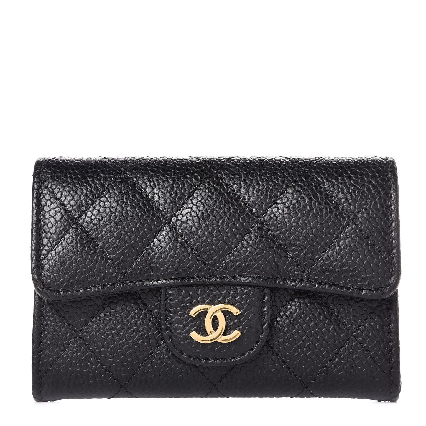 Caviar Quilted Flap Card Holder Black