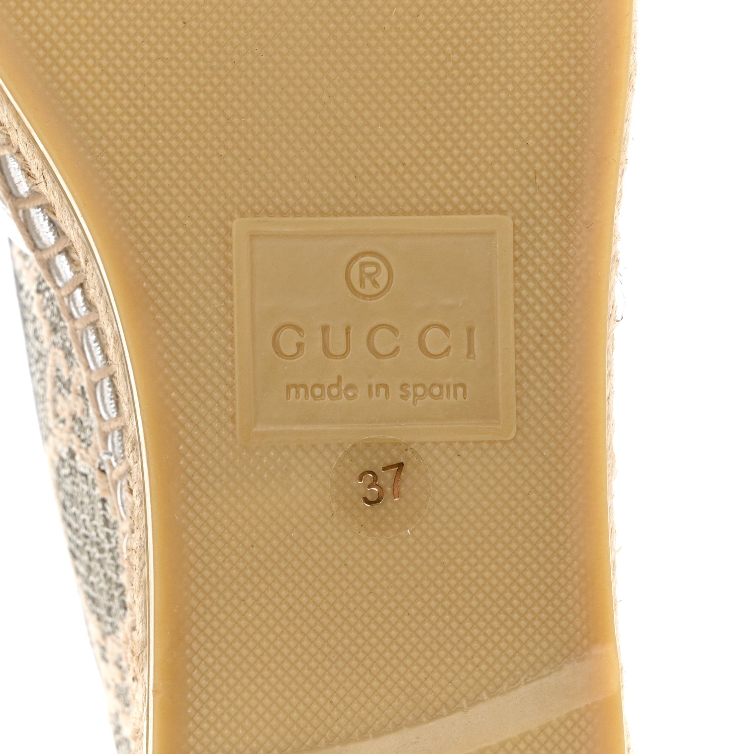 Gucci Lame Nappa GG Monogram Espadrilles 37 Silver Beige 8 of 9