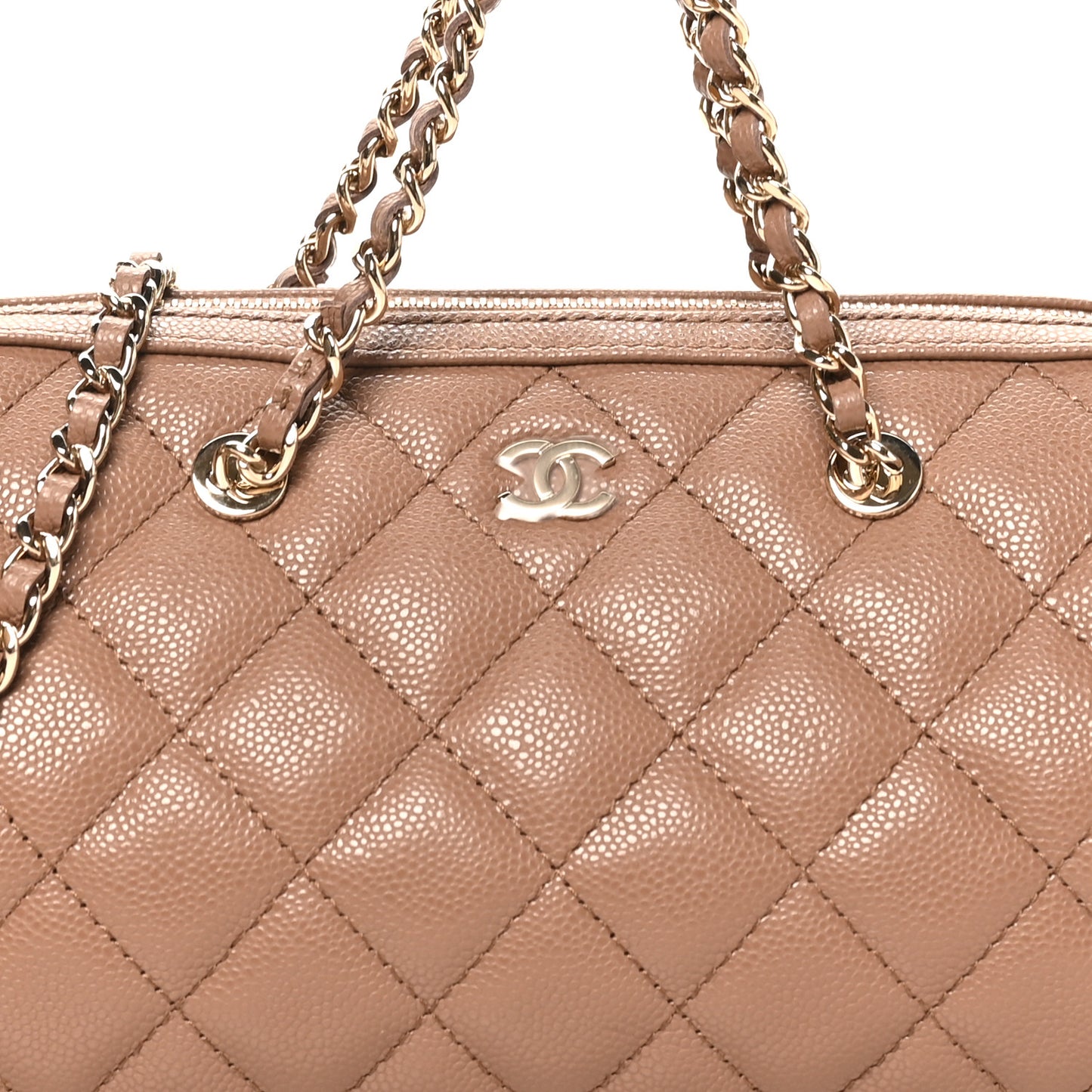 Caviar Quilted Barrel Clutch With Chain Brown