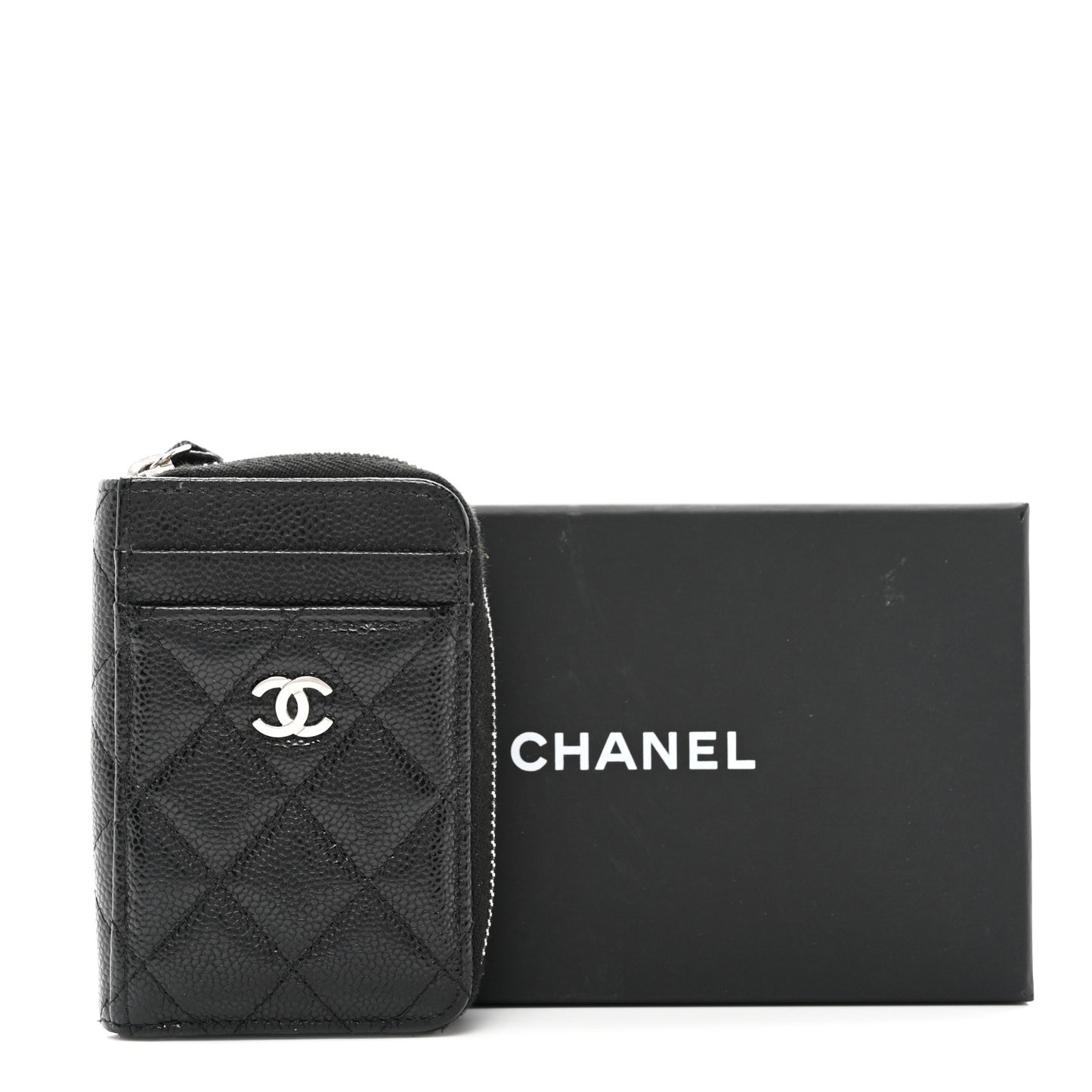 Caviar Quilted Zip Card Holder Black