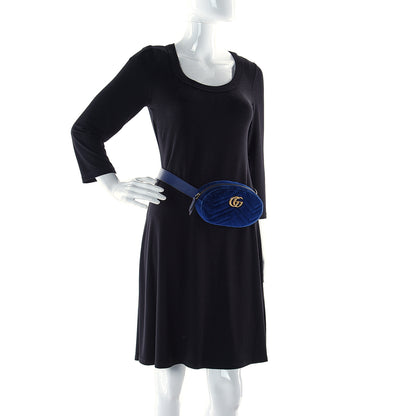 Gucci Velvet Matelasse GG Marmont Belt Bag 85 34 Cobalt Blue 2 of 12