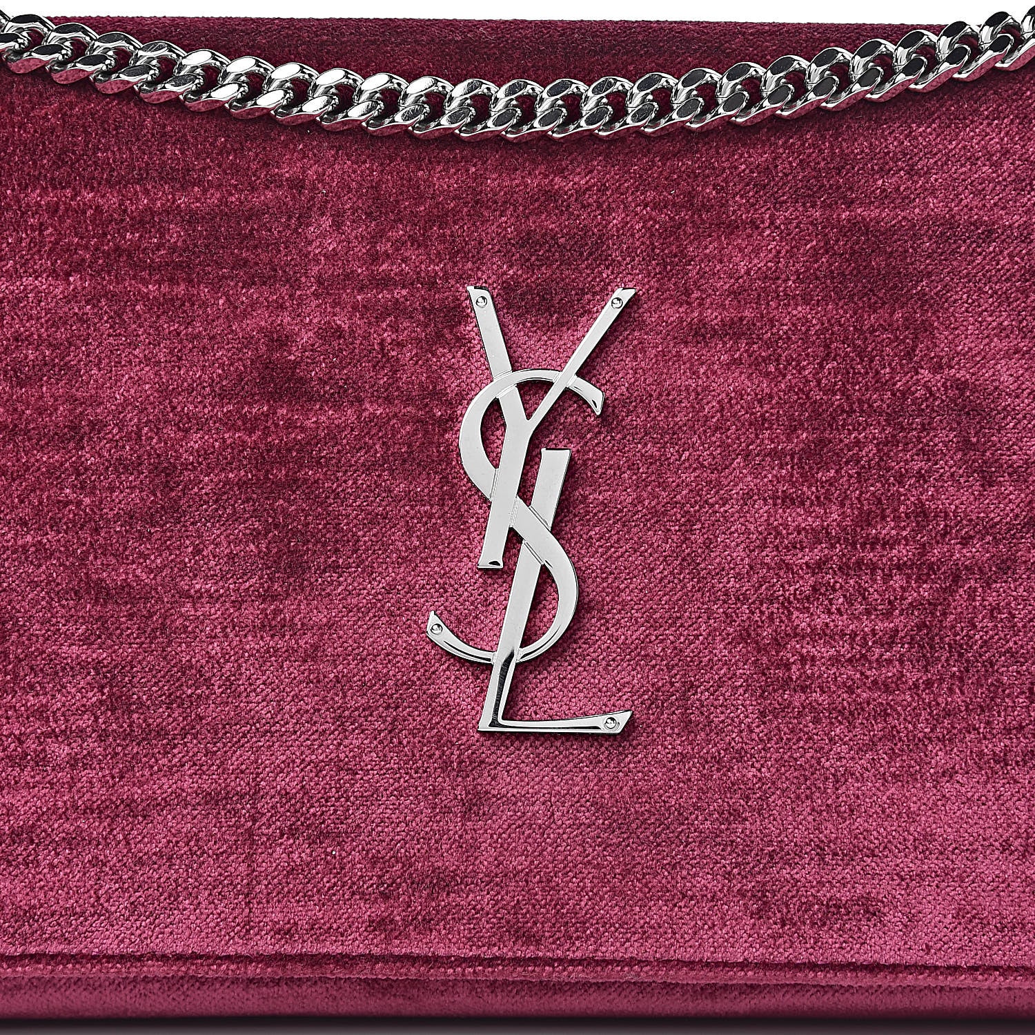 Saint Laurent Textured Velour Monogram Chain Wallet Rose Wine 11 of 11