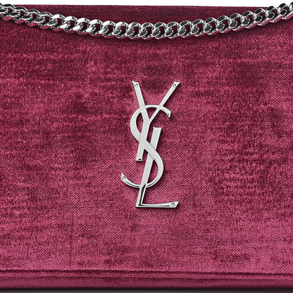 Saint Laurent Textured Velour Monogram Chain Wallet Rose Wine 11 of 11