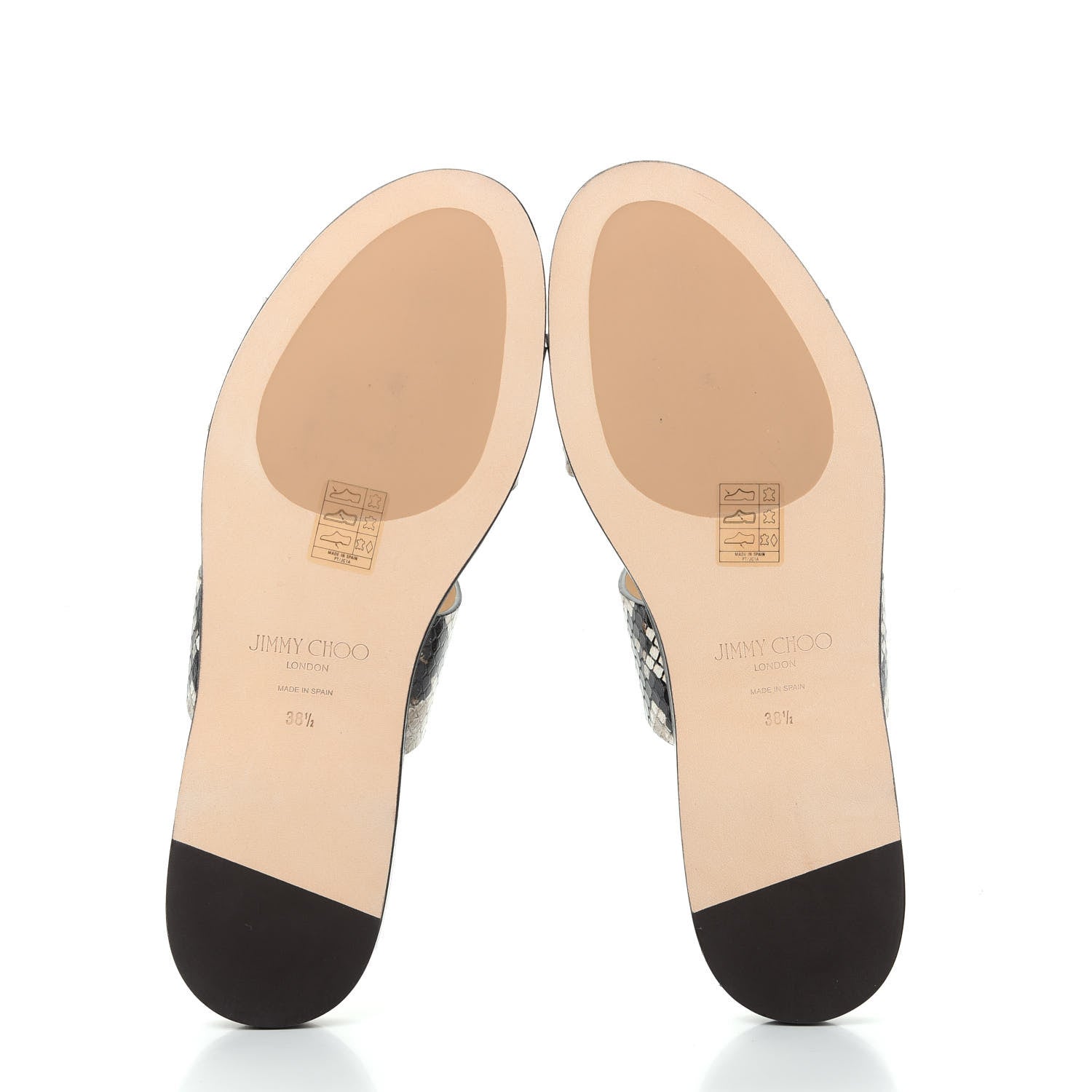 Jimmy Choo Calfskin Snake Print Atia Flat Sandals 38.5 Natural 6 of 10
