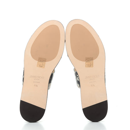 Jimmy Choo Calfskin Snake Print Atia Flat Sandals 38.5 Natural 6 of 10