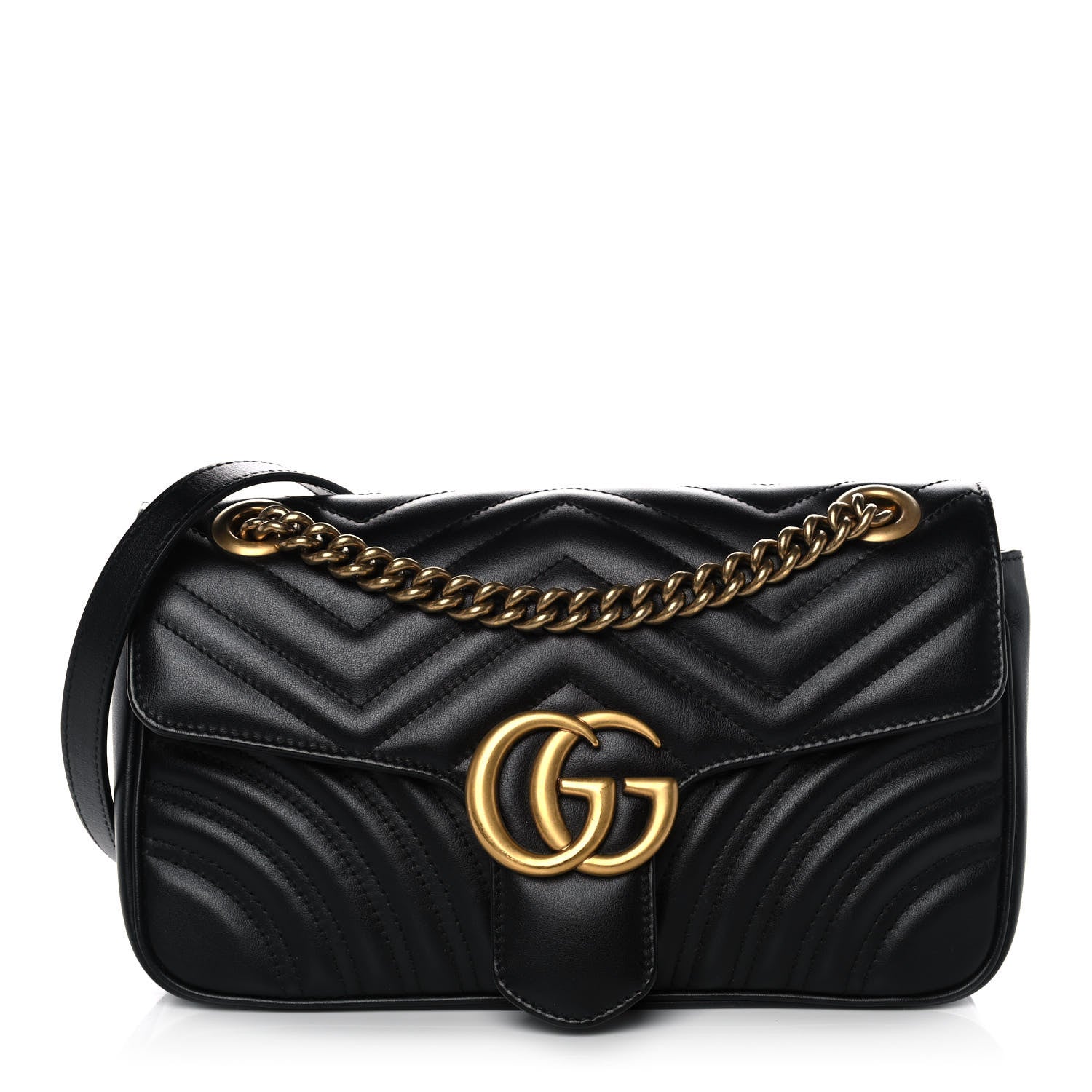 Gucci Calfskin Matelasse Small GG Marmont Shoulder Bag Black 1 of 11