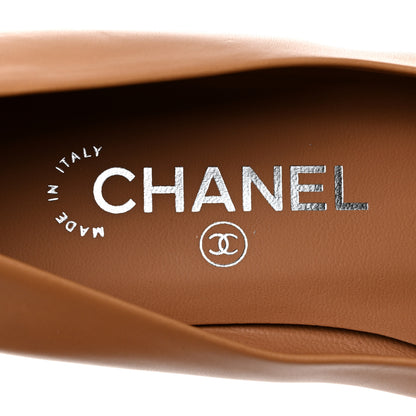 Chanel Lambskin Cap Toe Chain Ballerina Flats 37 Beige Black 6 of 9