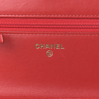 Chanel Lambskin Quilted Boy Wallet On Chain WOC Red 6 of 13