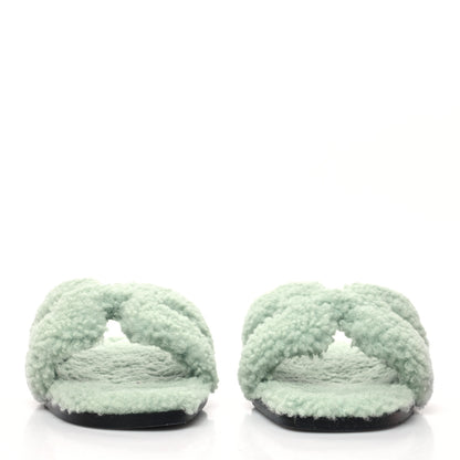 Hermes Woolskin Oran Sandals 38 Vert D’Eau 2 of 7