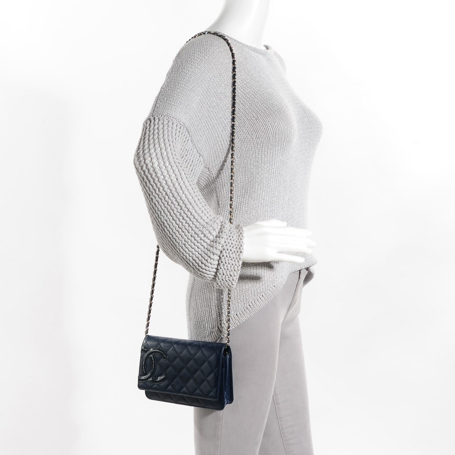Calfskin Quilted Cambon Wallet On Chain WOC Navy