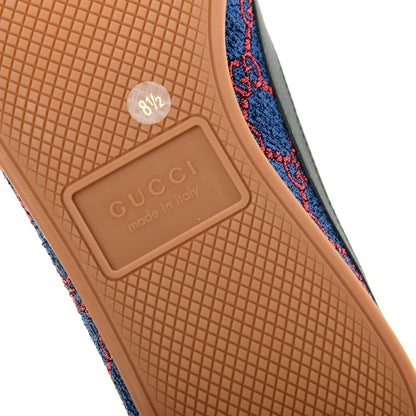 Gucci Lurex Calfskin Web GG Monogram Mens Falacer Sneakers 8.5 Iridescent Blue Iridescent Red Silver 9 of 11