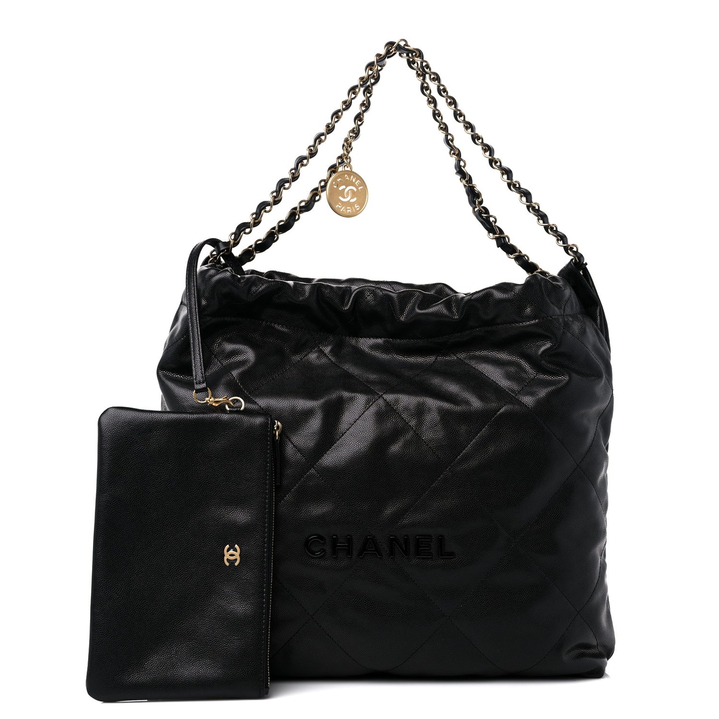 Shiny Caviar Quilted Monochrome Chanel 22 Black