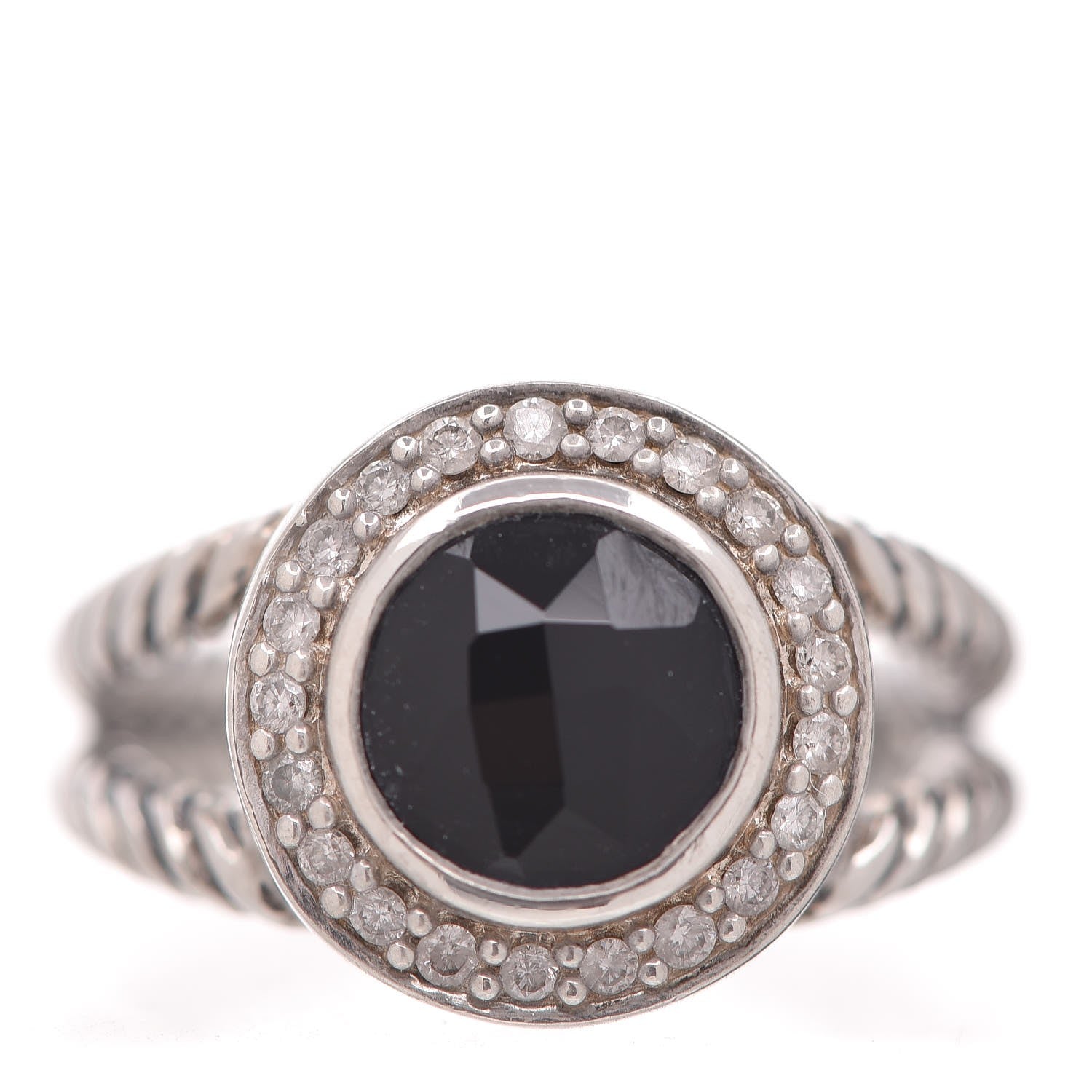 David Yurman Sterling Silver Diamond Black Onyx 8mm Petite Cerise Ring 53 6.25 1 of 5