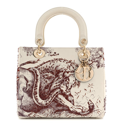 Christian Dior Calfskin Embroidered Medium Toile De Jouy Lady Dior White Red 1 of 18