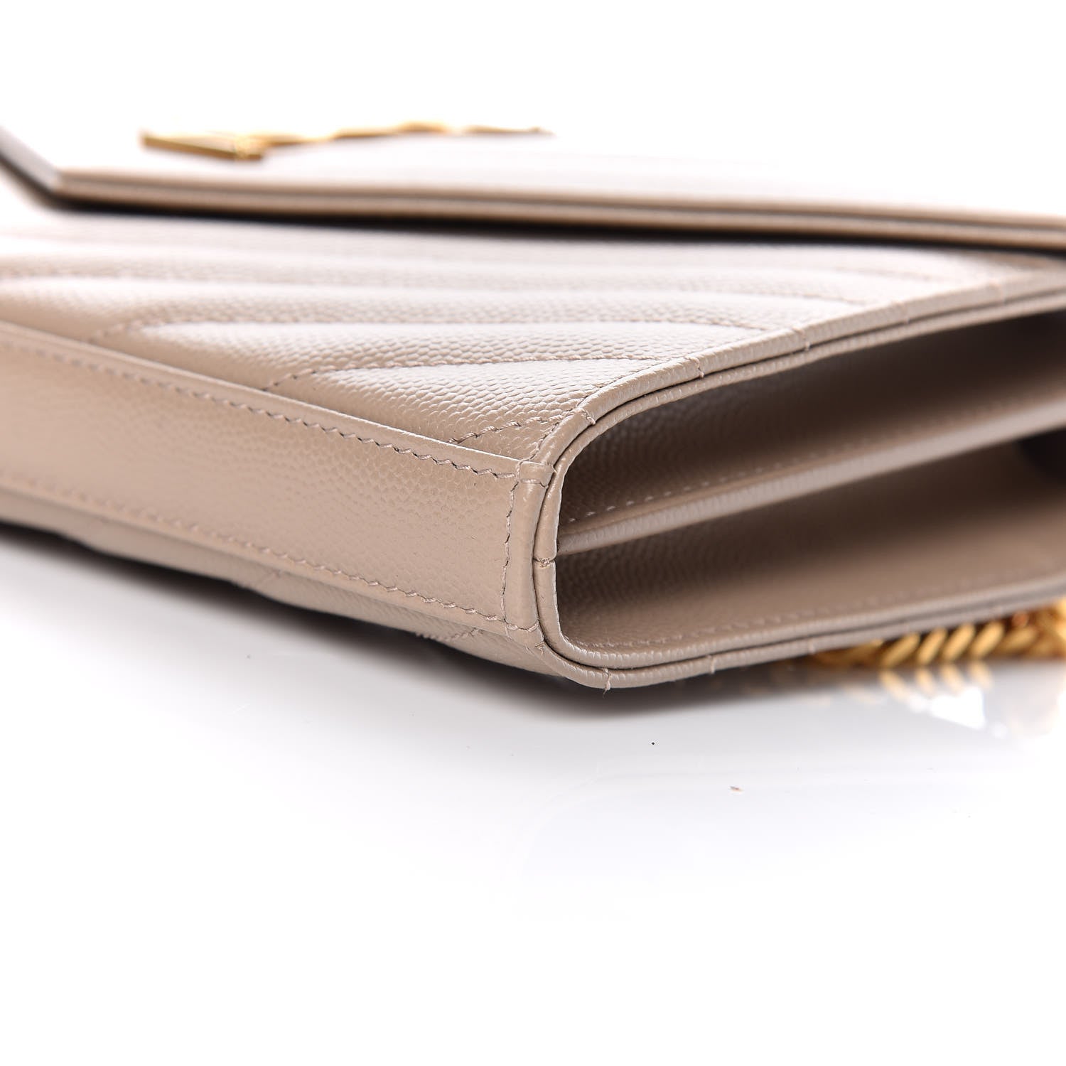 Saint Laurent Grain De Poudre Matelasse Chevron Monogram Chain Wallet Dusty Grey 8 of 8