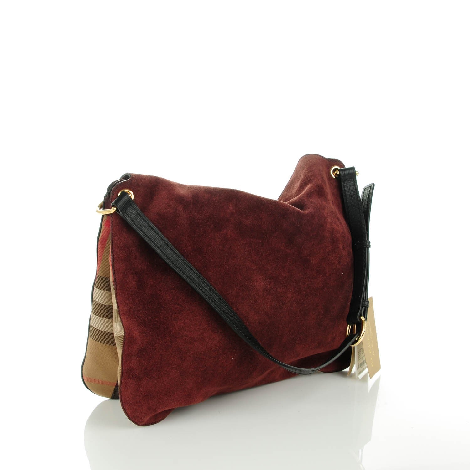 Burberry Suede House Check Cornwall Hobo Mahogany Red 3 of 14
