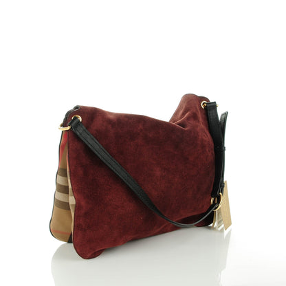 Burberry Suede House Check Cornwall Hobo Mahogany Red 3 of 14