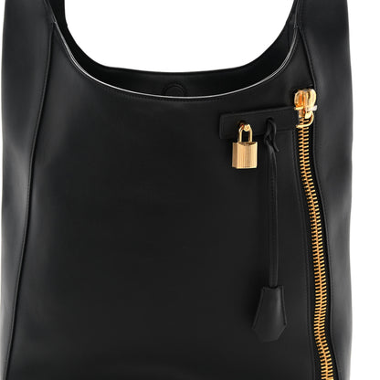 Tom Ford Calfskin Large Alix Padlock Zip Hobo Crossbody Bag Black 7 of 10