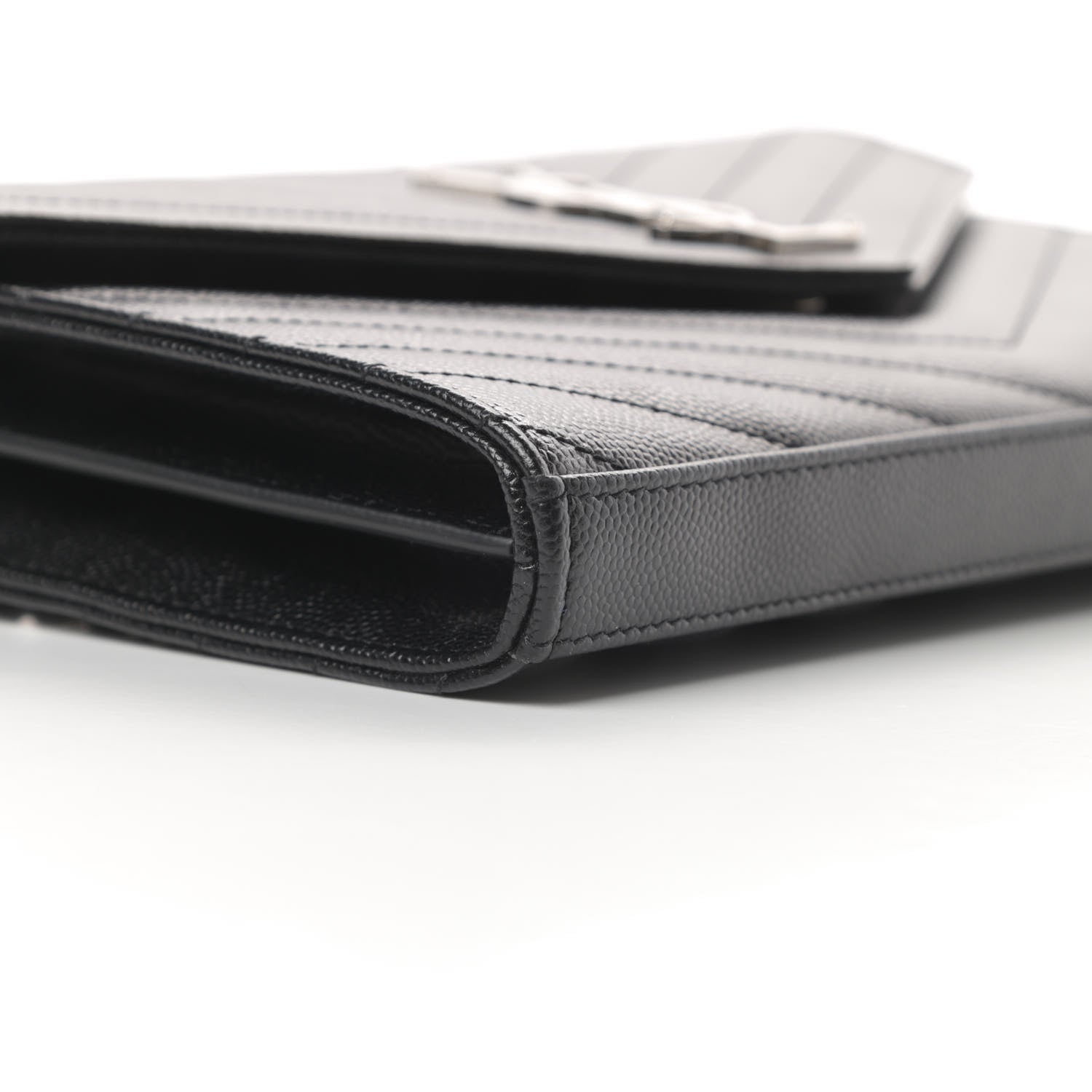 Saint Laurent Grain De Poudre Matelasse Chevron Monogram Chain Wallet Black 10 of 12