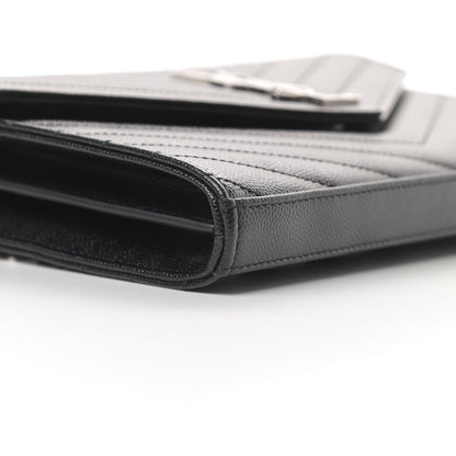 Saint Laurent Grain De Poudre Matelasse Chevron Monogram Chain Wallet Black 10 of 12