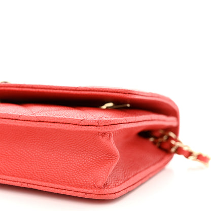 Chanel Caviar Quilted Textured CC Wallet On Chain WOC Coral 11 of 13