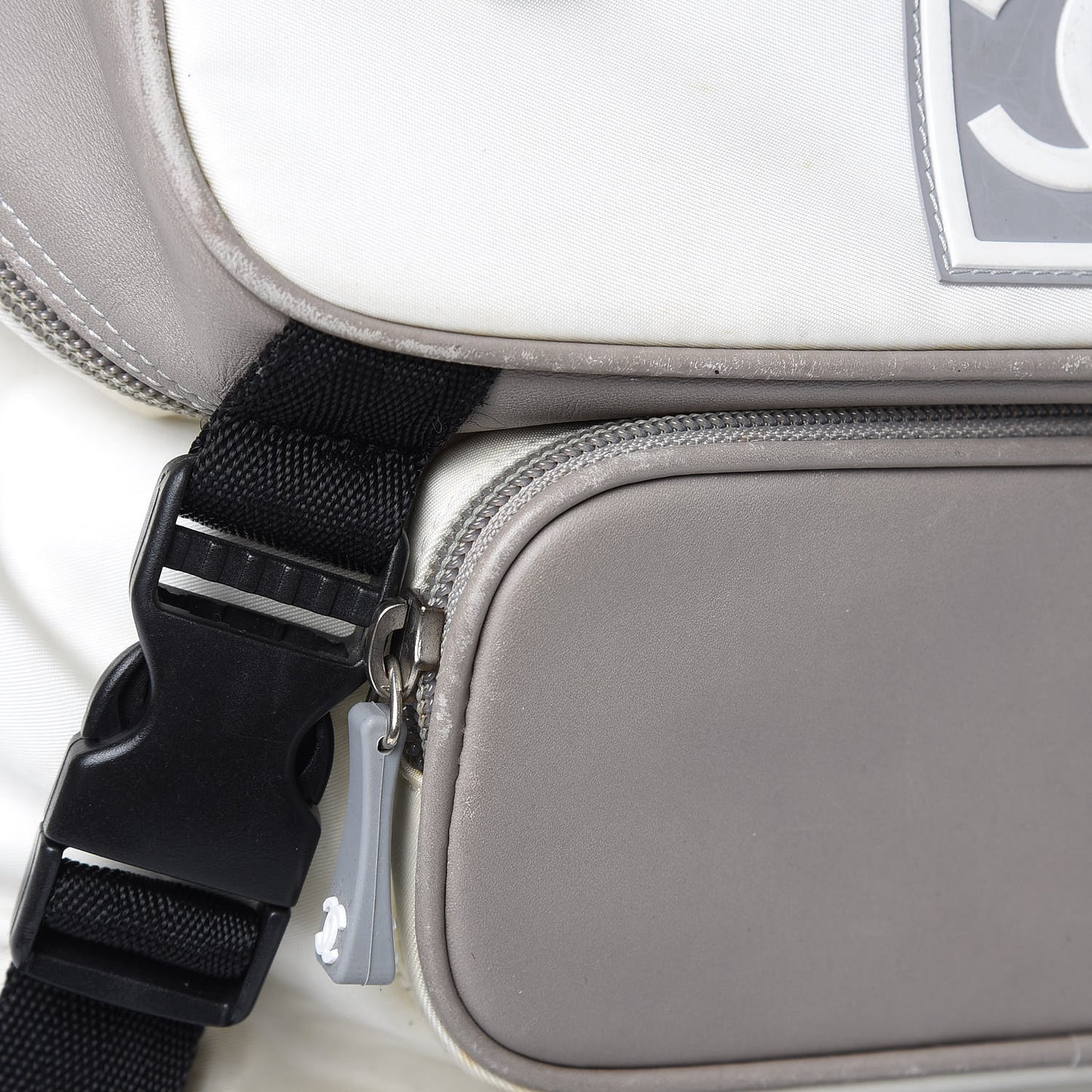 Nylon Calfskin CC Backpack White Gray