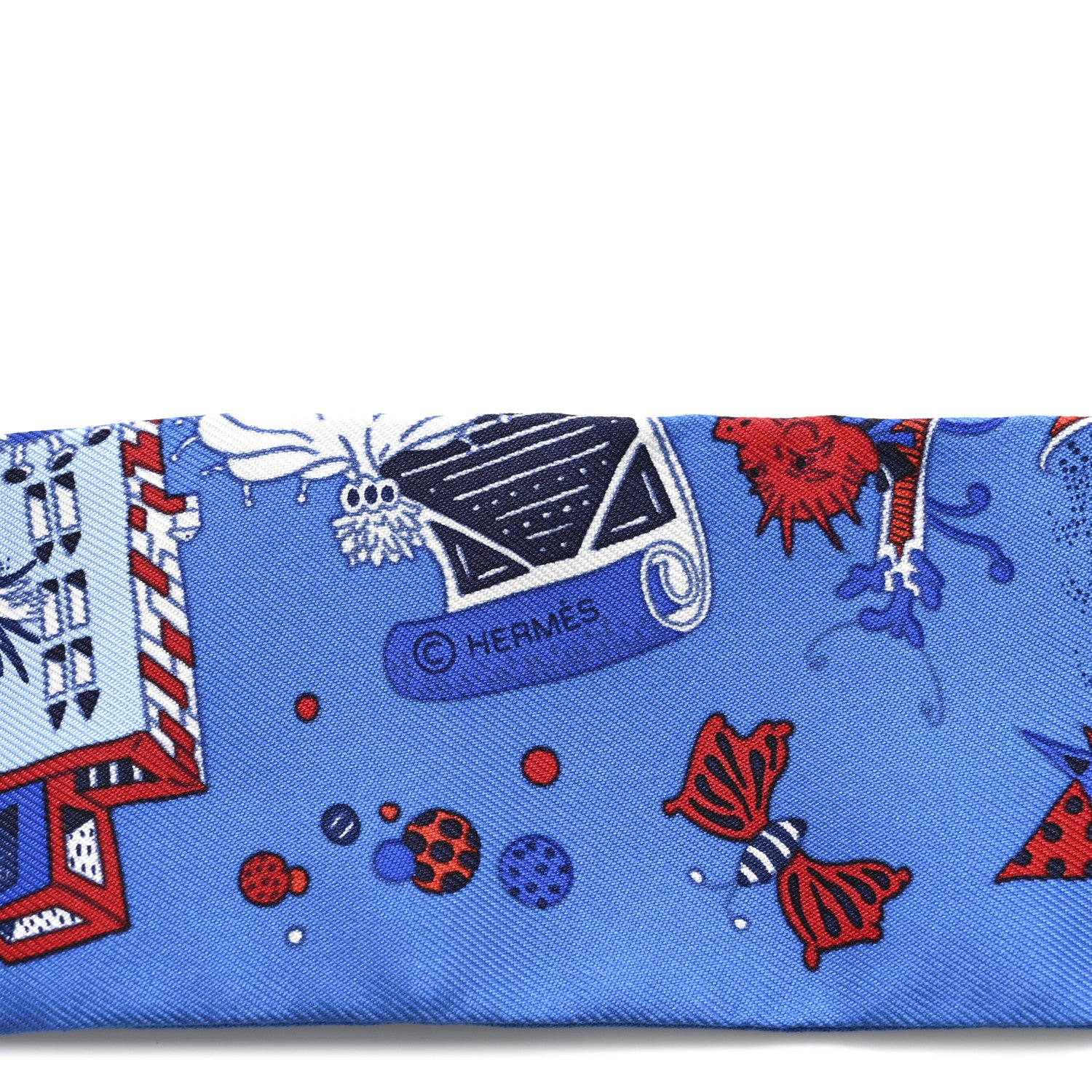 Hermes Silk La Folle Parade Twilly Bleu Gitane Rouge 3 of 4