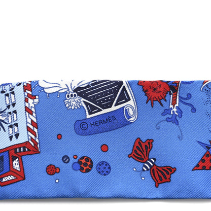 Hermes Silk La Folle Parade Twilly Bleu Gitane Rouge 3 of 4