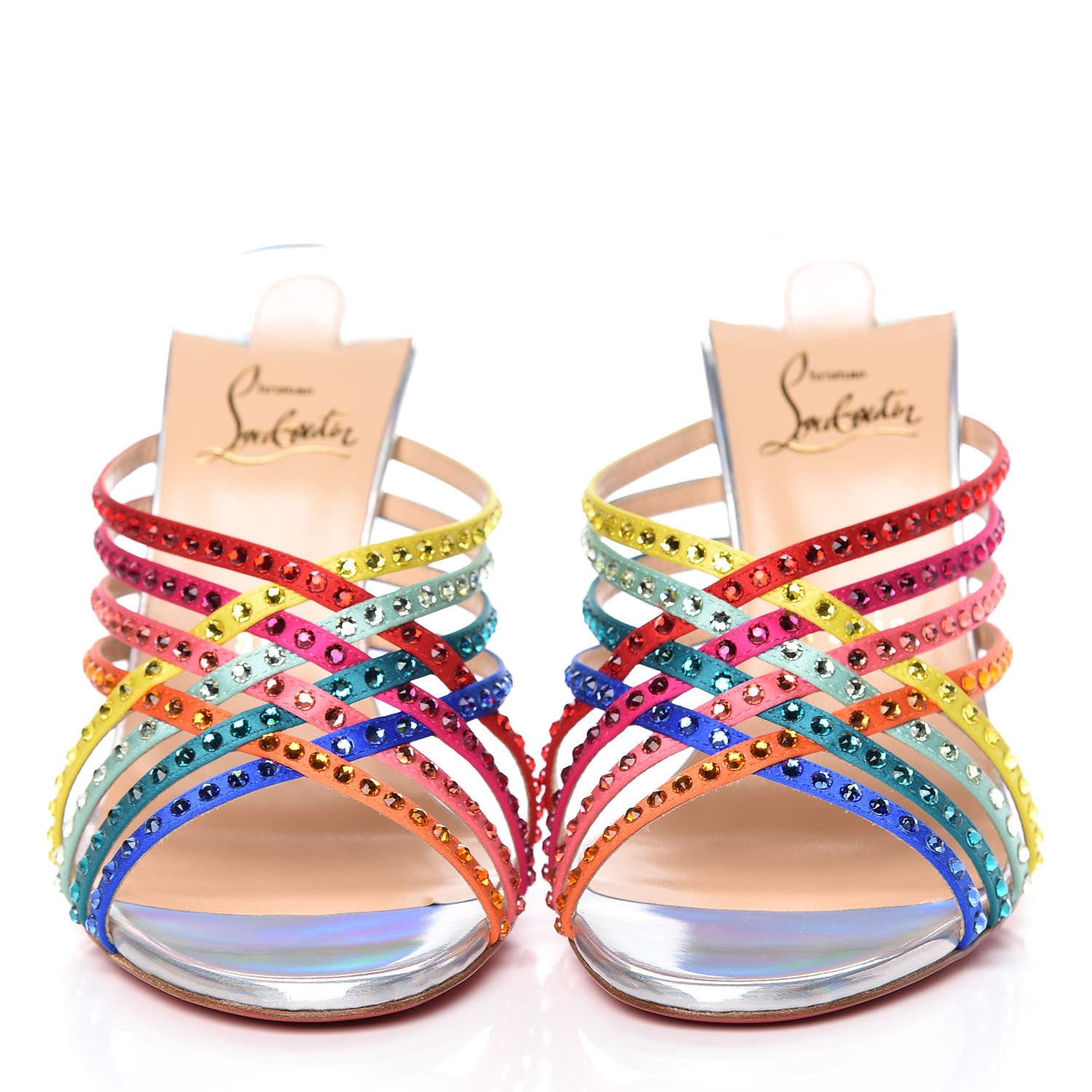 Christian Louboutin Specchio Calfskin Crystal Marthastrass 100 Slide Sandals 39 Silver Multicolor 2 of 10