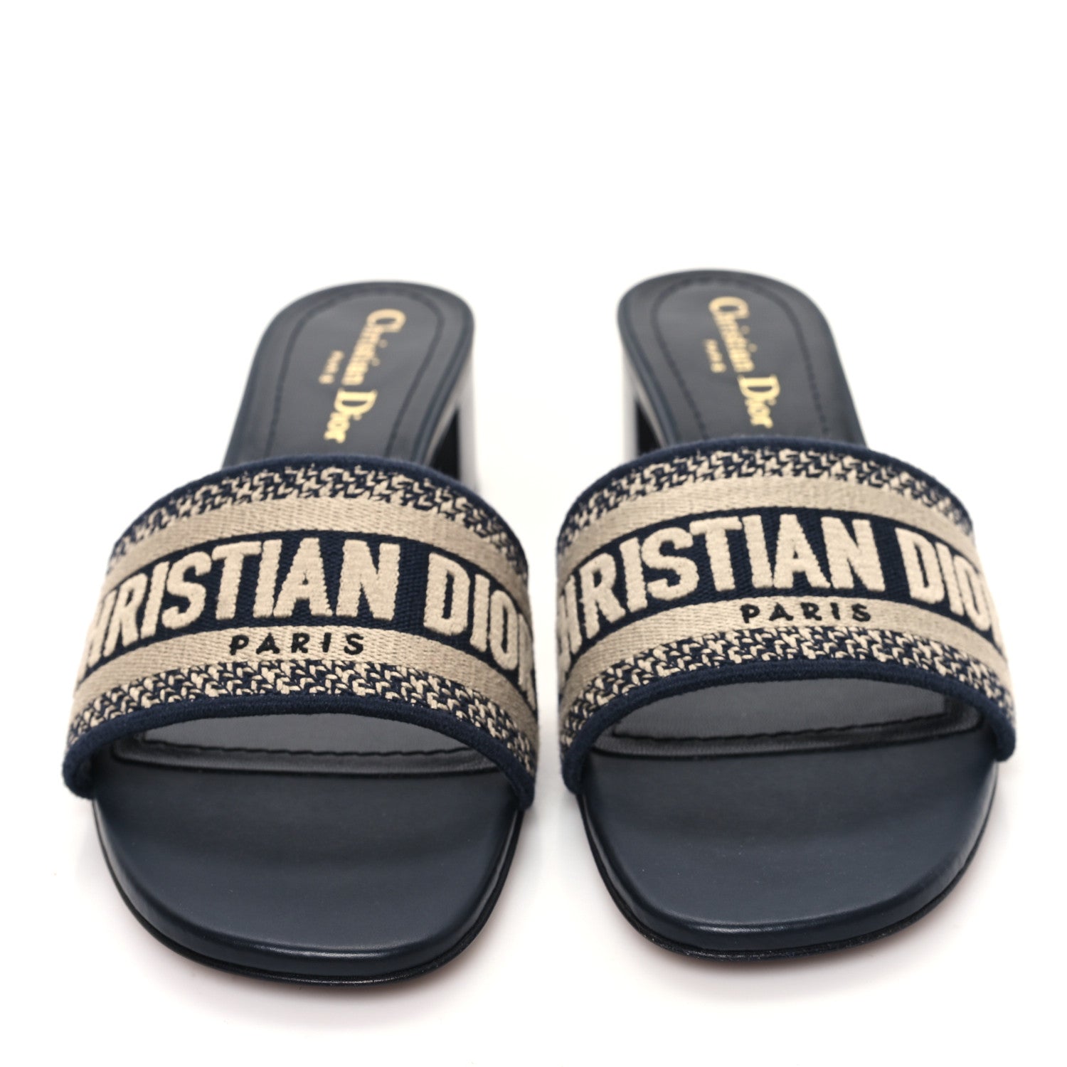 Christian Dior Cotton Embroidered Dway 40mm Slide Sandals 39 Deep Blue 2 of 8