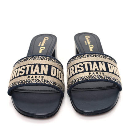 Christian Dior Cotton Embroidered Dway 40mm Slide Sandals 39 Deep Blue 2 of 8