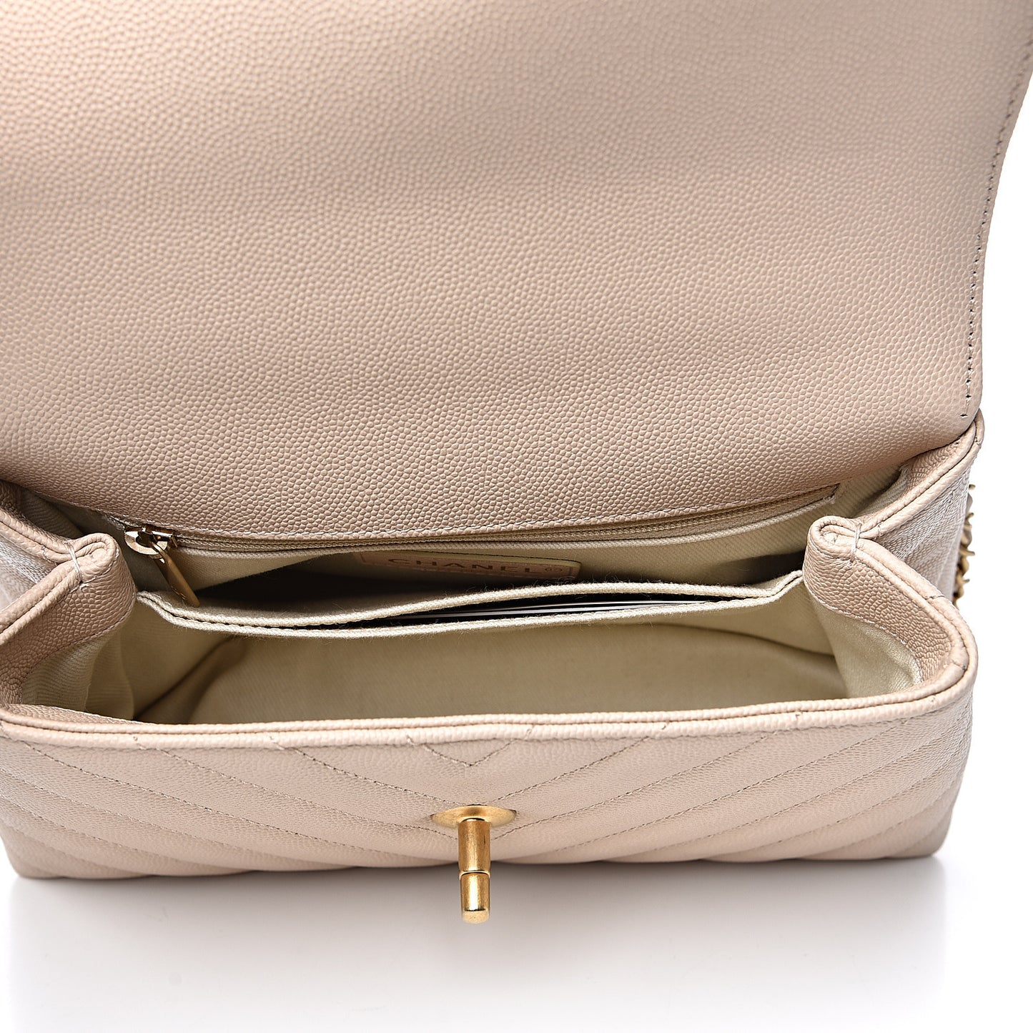 Caviar Lizard Embossed Chevron Quilted Mini Coco Handle Flap Beige
