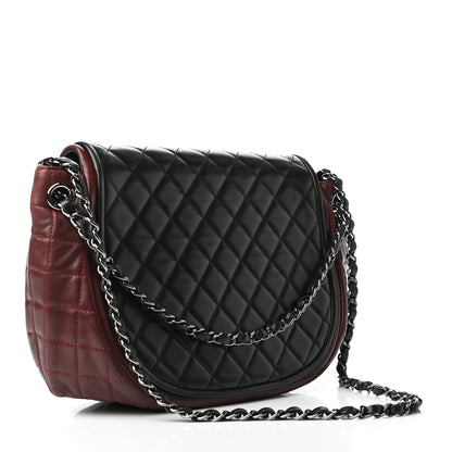 Chanel Lambskin Quilted Large Classic Twist Crescent Flap Black Burgundy 3 of 9