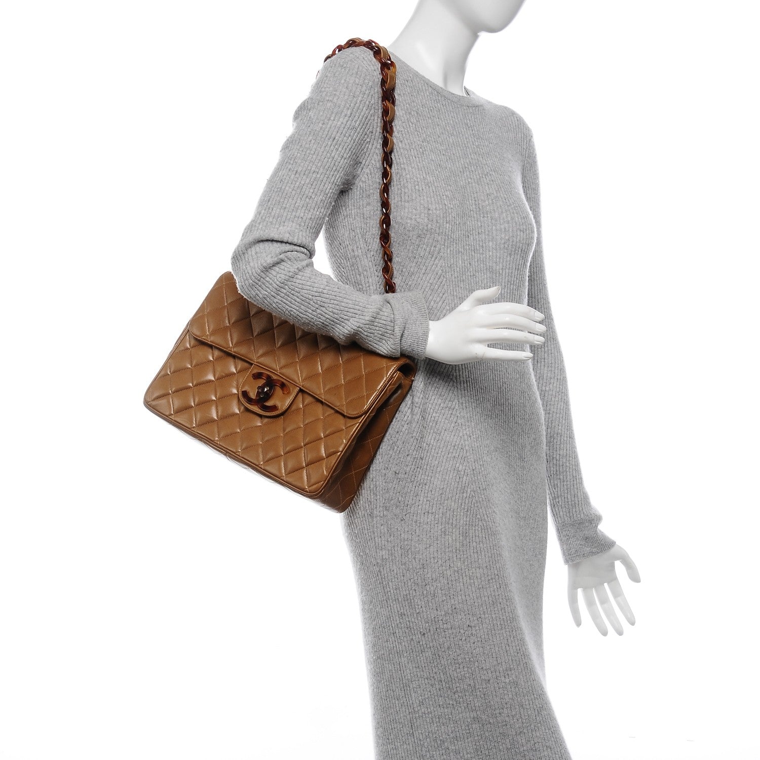 Chanel Lambskin Quilted Bekko Jumbo Single Flap Dark Beige 2 of 10