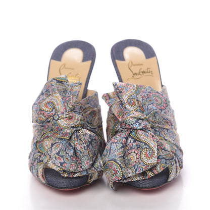 Christian Louboutin Satin Paisley Denim Moniquissima 120 Platform Slide Sandals 38 Positano Blue 2 of 9