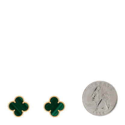 Van Cleef & Arpels 18K Yellow Gold Malachite Vintage Alhambra Earrings 2 of 5