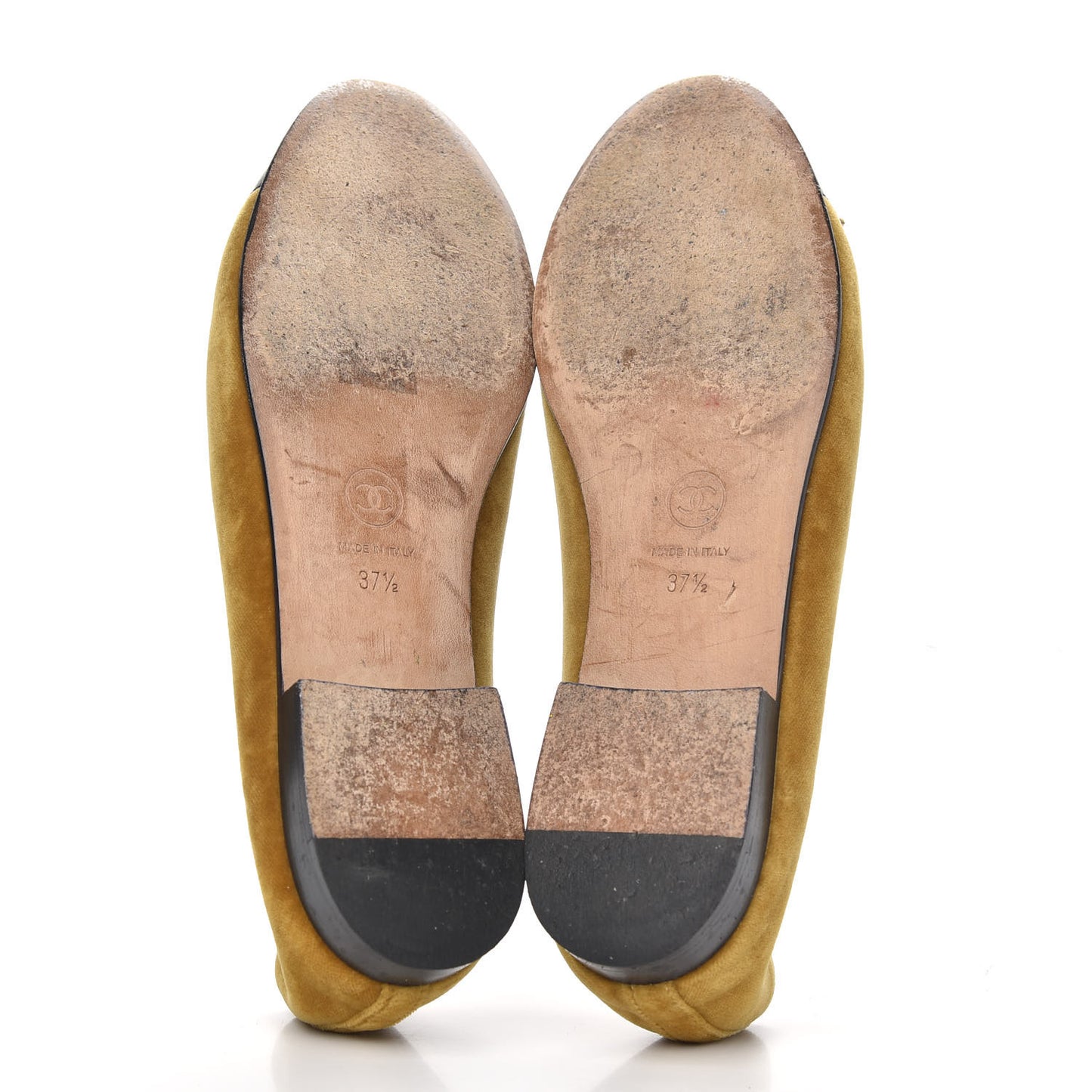 Velvet Patent Calfskin Cap Toe Ballerina Flats 37.5 Gold Black