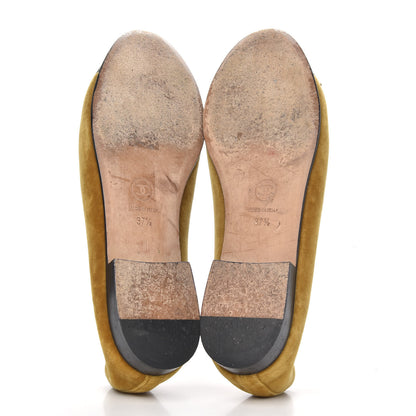 Chanel Velvet Patent Calfskin Cap Toe Ballerina Flats 37.5 Gold Black 5 of 9