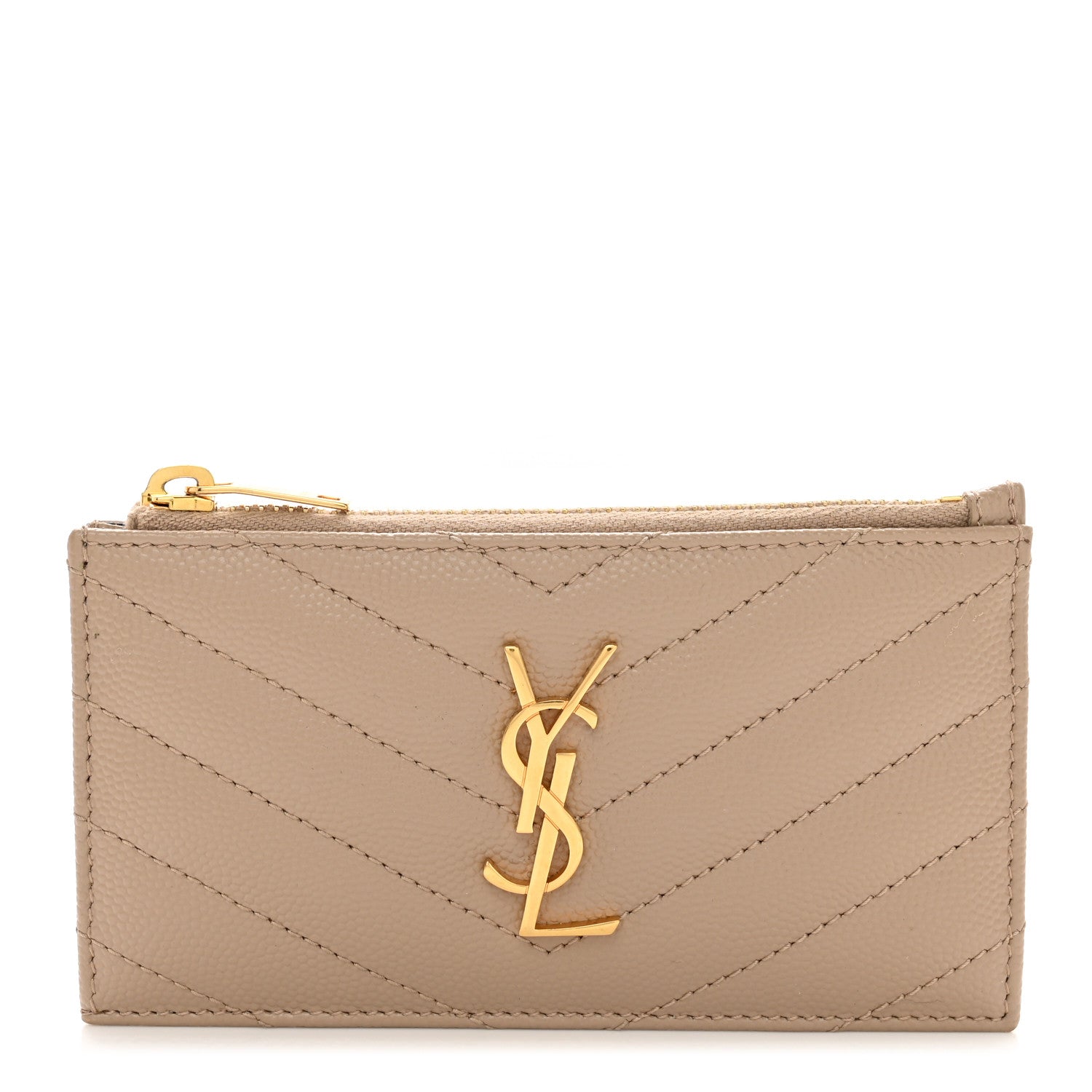Saint Laurent Monogram Grain de Poudre 5 Fragments Zip Pouch Card Holder Dark Beige 1 of 8