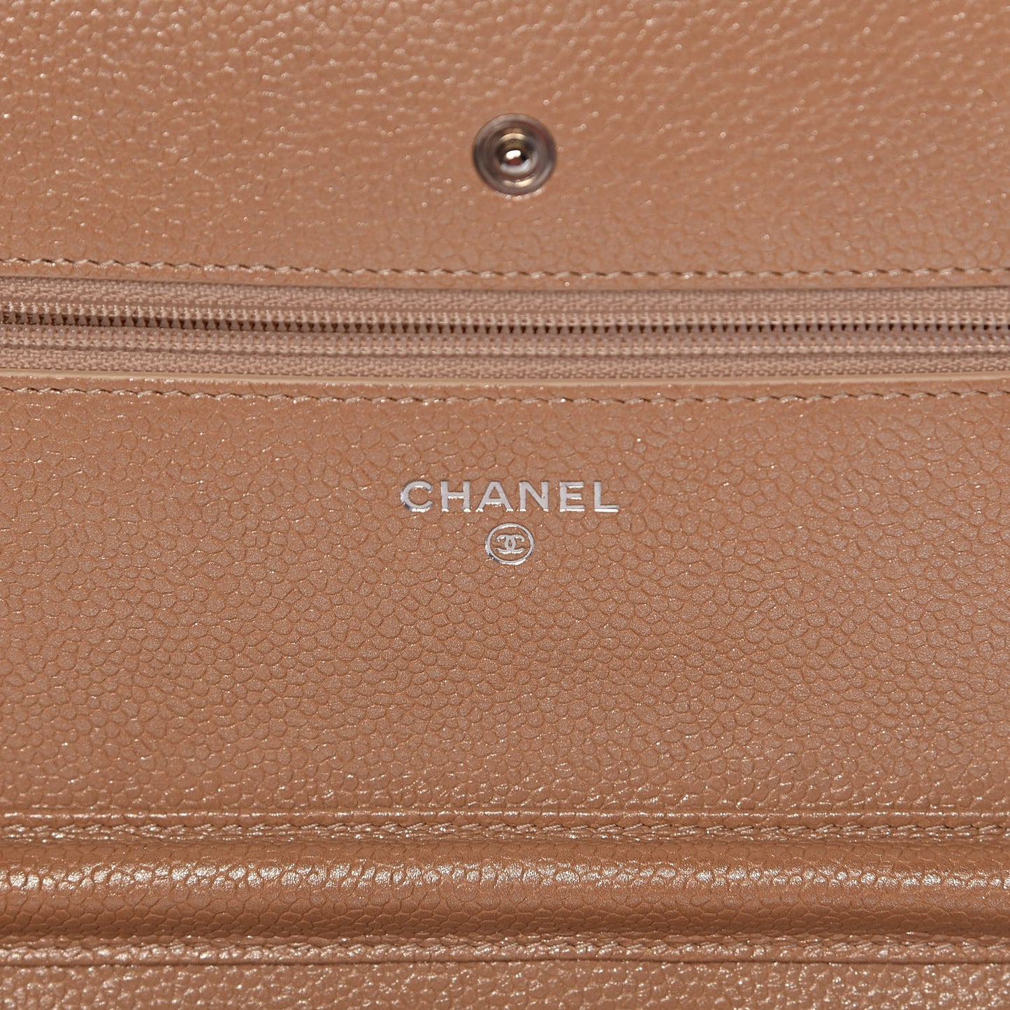 Pearly Caviar Quilted Wallet On Chain WOC Dark Beige