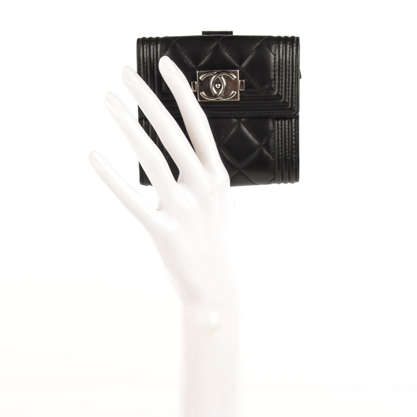 Lambskin Quilted Compact Boy Wallet Black