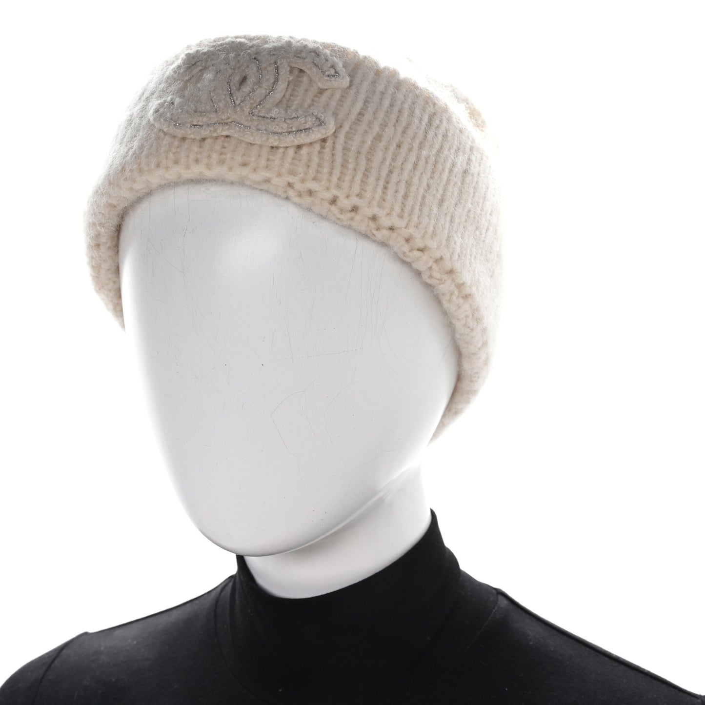 Cashmere Silk CC Beanie Hat Beige Ecru