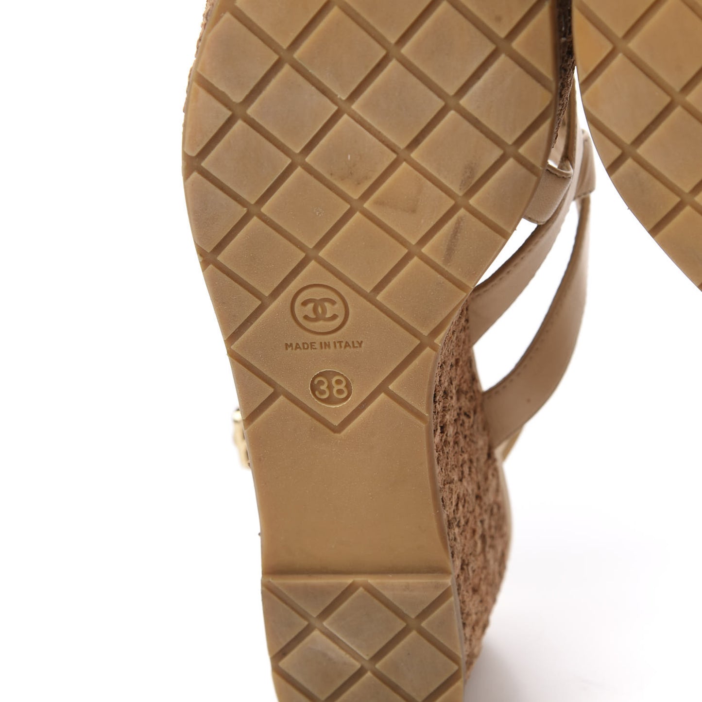 Lambskin Cork Pearl CC Platform Sandals 38 Beige