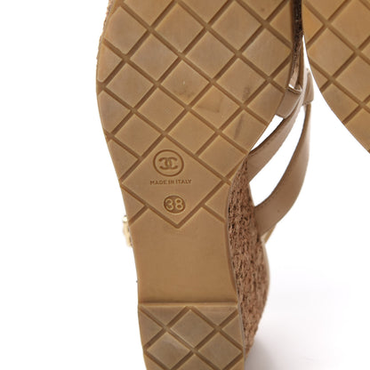 Chanel Lambskin Cork Pearl CC Platform Sandals 38 Beige 9 of 12