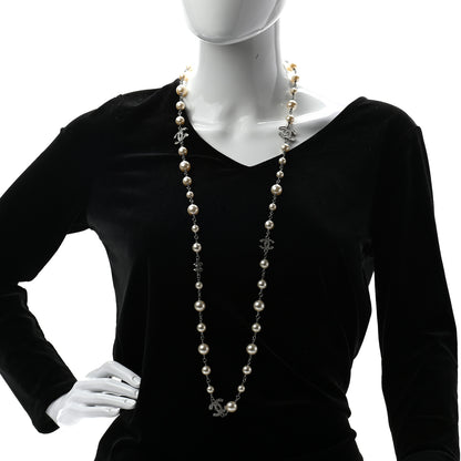 Chanel Crystal Pearl CC Long Necklace Silver 2 of 5