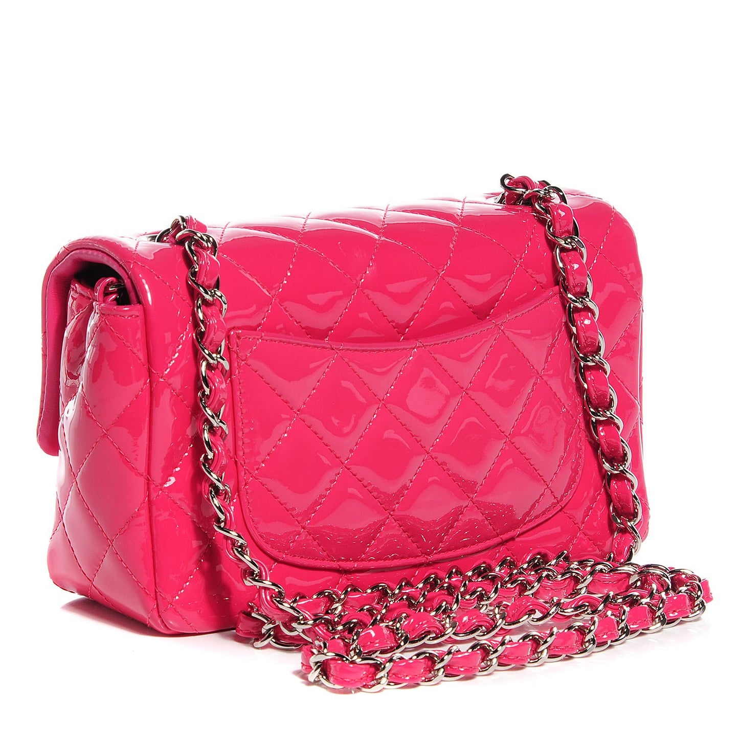 Patent Quilted Mini Rectangular Flap Fuchsia